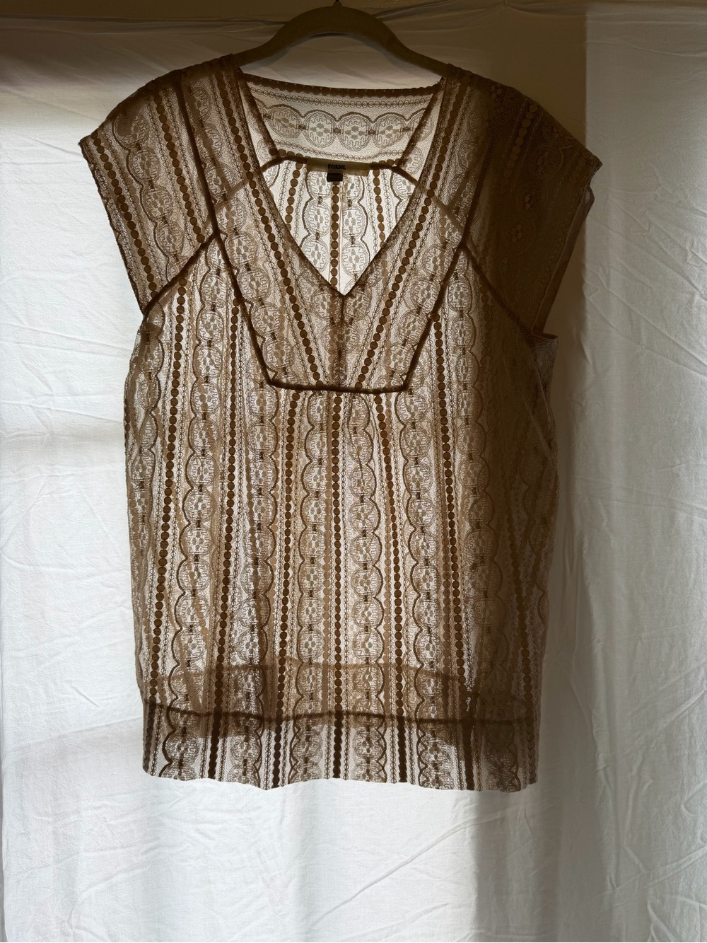 Fossil Brown Lace V-Neck Sheer Camisole